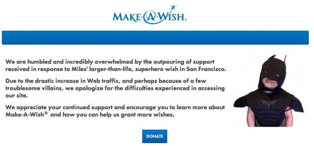 Make a Wish Foundation website crashes